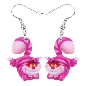Cheshire Cat Alice in Wonderland Pink Earrings